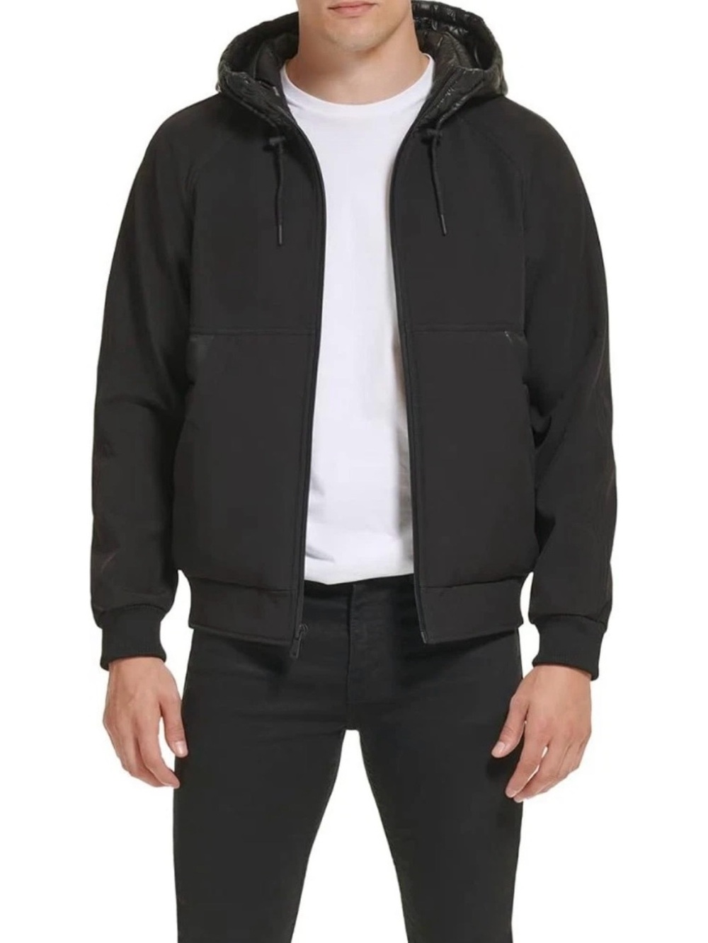 NWTs Kenneth Cole Men's Bomber Jacket, QUILTED SOFT SHELL - BLACK - Size Large